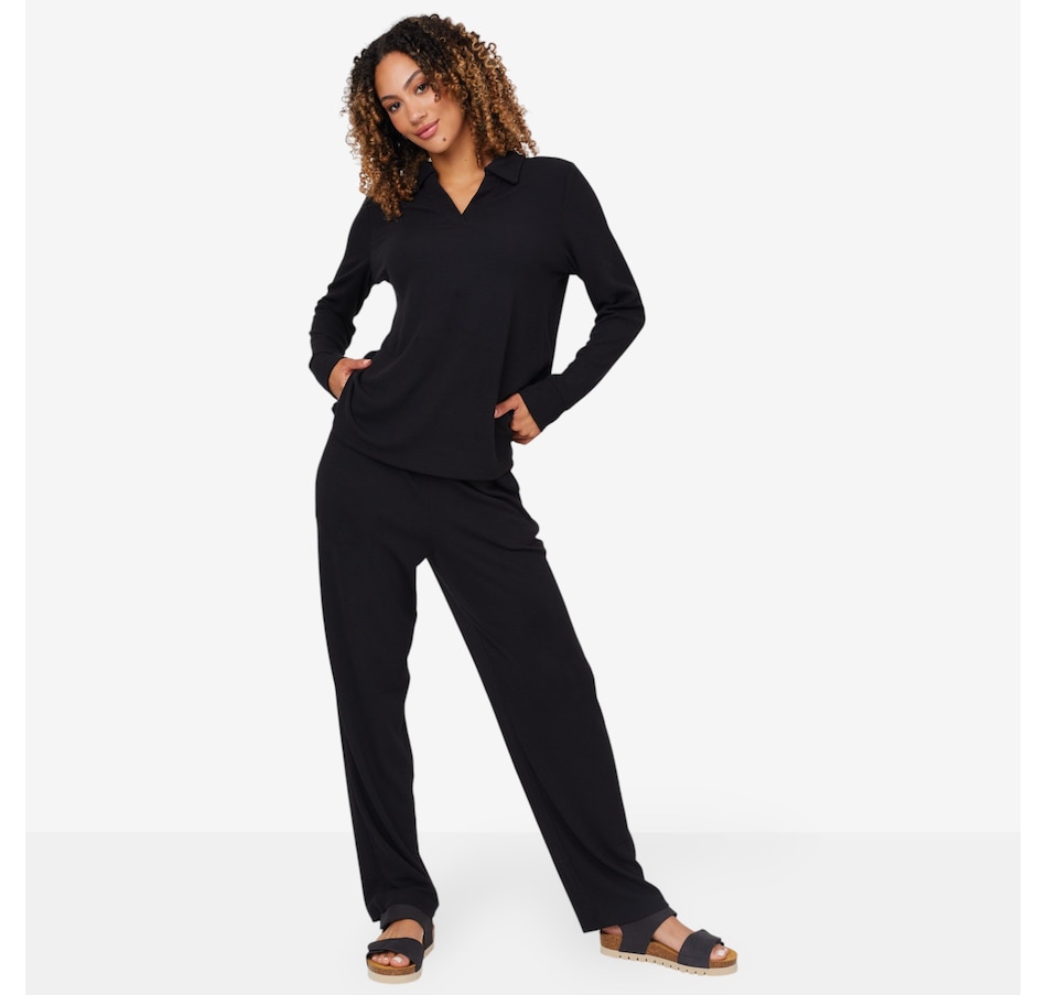 Image 206354_BLK.jpg, Product 206-354 / Price $49.88, Cuddl Duds Soft Rib Polo Lounge Pant Set from Cuddl Duds on TSC.ca's Fashion department
