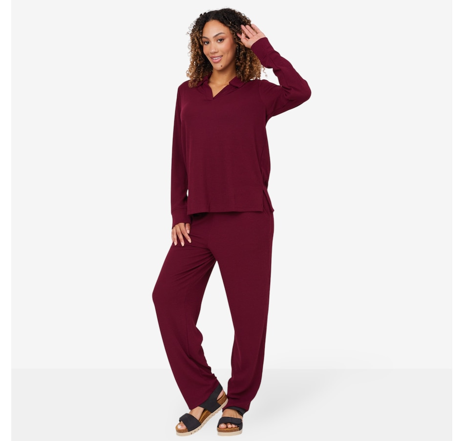Image 206354_BORDX.jpg, Product 206-354 / Price $49.88, Cuddl Duds Soft Rib Polo Lounge Pant Set from Cuddl Duds on TSC.ca's Fashion department