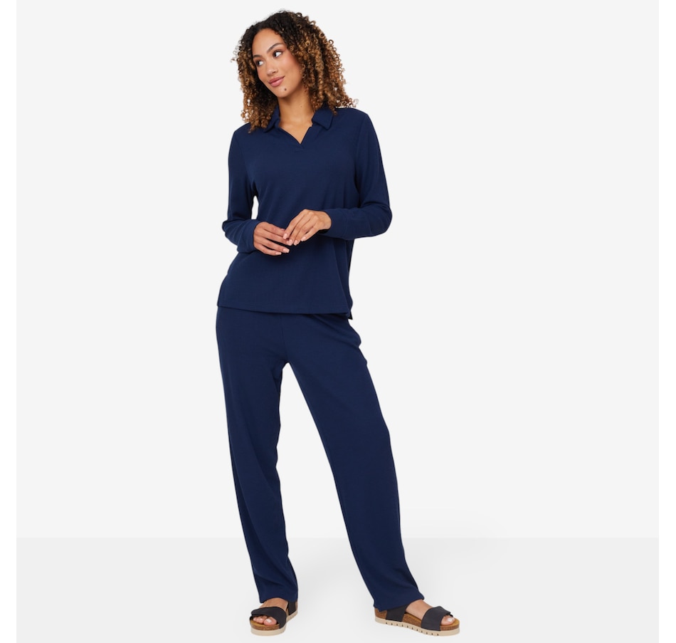 Image 206354_DSBLU.jpg, Product 206-354 / Price $49.88, Cuddl Duds Soft Rib Polo Lounge Pant Set from Cuddl Duds on TSC.ca's Fashion department