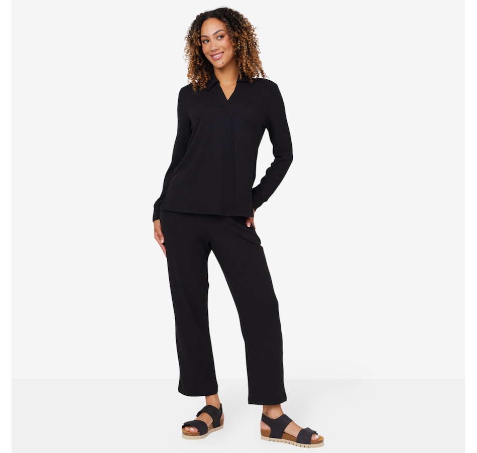 Image 206355_BLK.jpg, Product 206-355 / Price $49.88, Cuddl Duds Petite Soft Rib Polo Lounge Pant Set from Cuddl Duds on TSC.ca's Fashion department