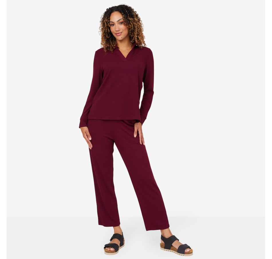 Image 206355_BORDX.jpg, Product 206-355 / Price $49.88, Cuddl Duds Petite Soft Rib Polo Lounge Pant Set from Cuddl Duds on TSC.ca's Fashion department
