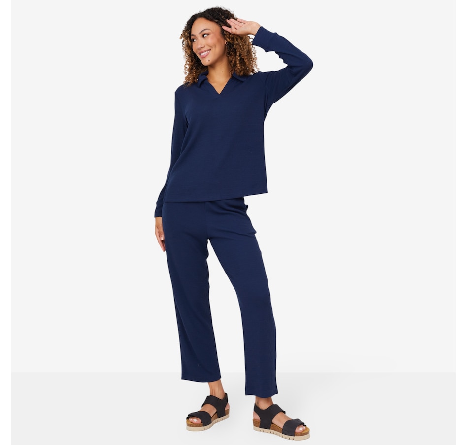 Image 206355_DSBLU.jpg, Product 206-355 / Price $49.88, Cuddl Duds Petite Soft Rib Polo Lounge Pant Set from Cuddl Duds on TSC.ca's Fashion department