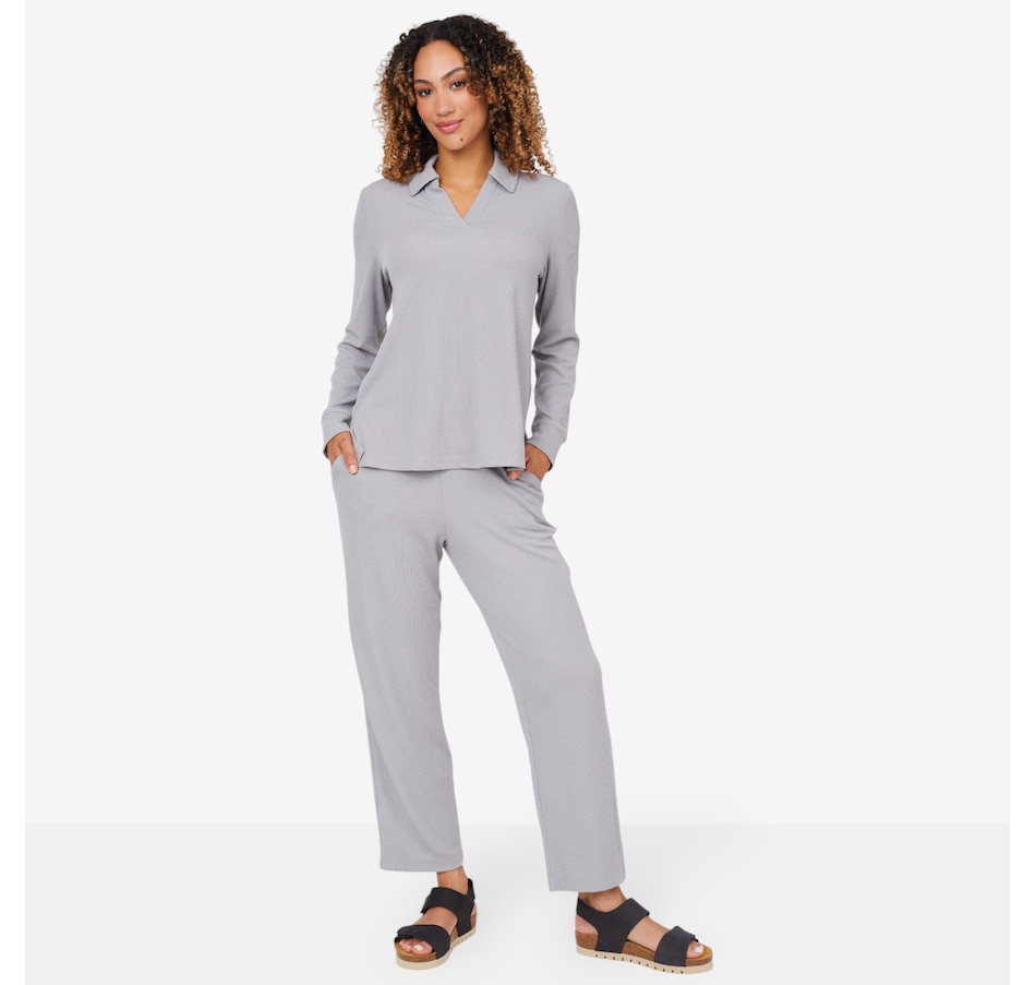 Image 206355_GRY.jpg, Product 206-355 / Price $49.88, Cuddl Duds Petite Soft Rib Polo Lounge Pant Set from Cuddl Duds on TSC.ca's Fashion department