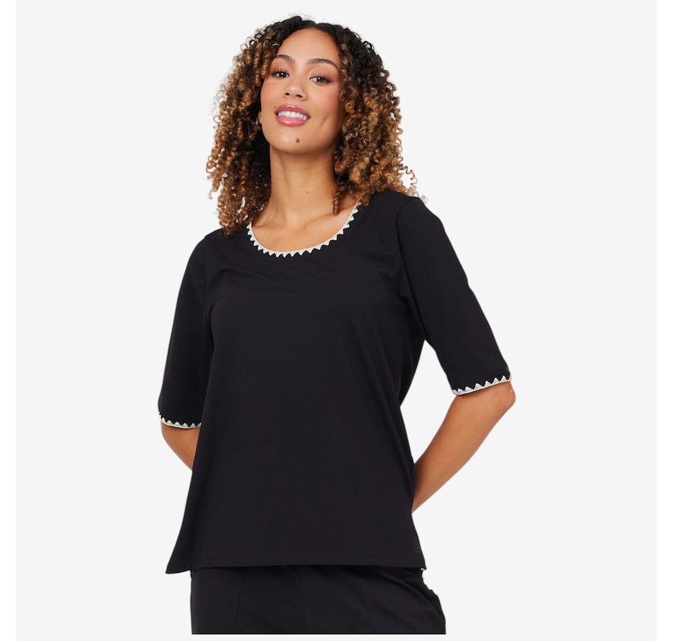 Image 206360_BLK.jpg, Product 206-360 / Price $19.88, Cuddl Duds Cottonwear+ Crochet Trim Tee from Cuddl Duds on TSC.ca's Fashion department