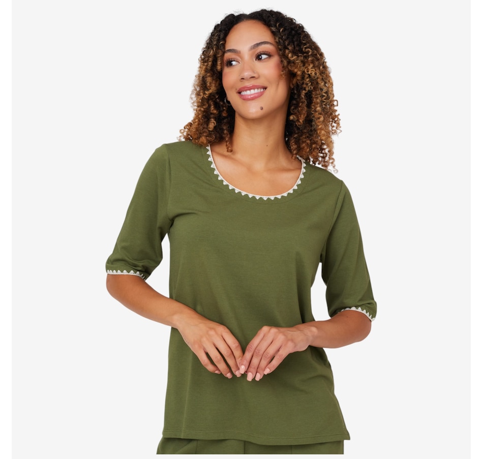 Image 206360_BROGN.jpg, Product 206-360 / Price $19.88, Cuddl Duds Cottonwear+ Crochet Trim Tee from Cuddl Duds on TSC.ca's Fashion department