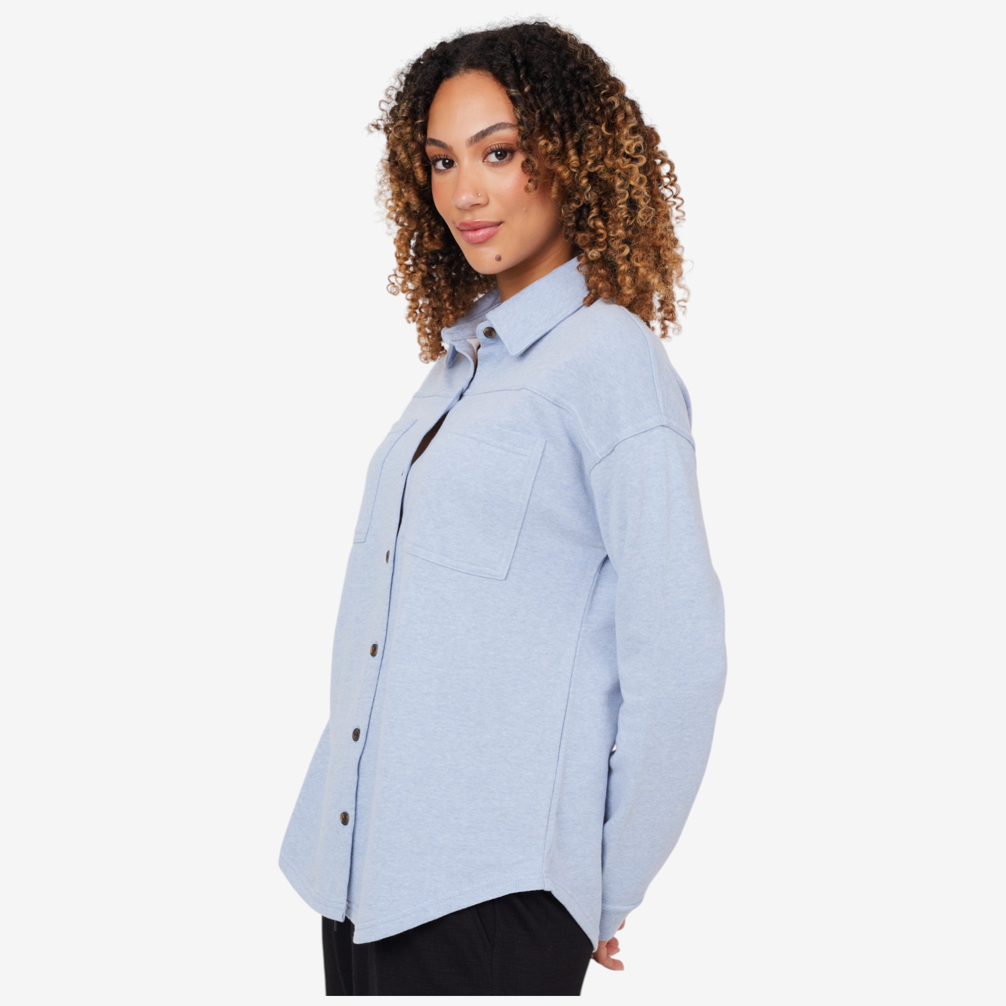 Cuddl Duds Denim Wash Knit Button Down Shacket - TSC.ca