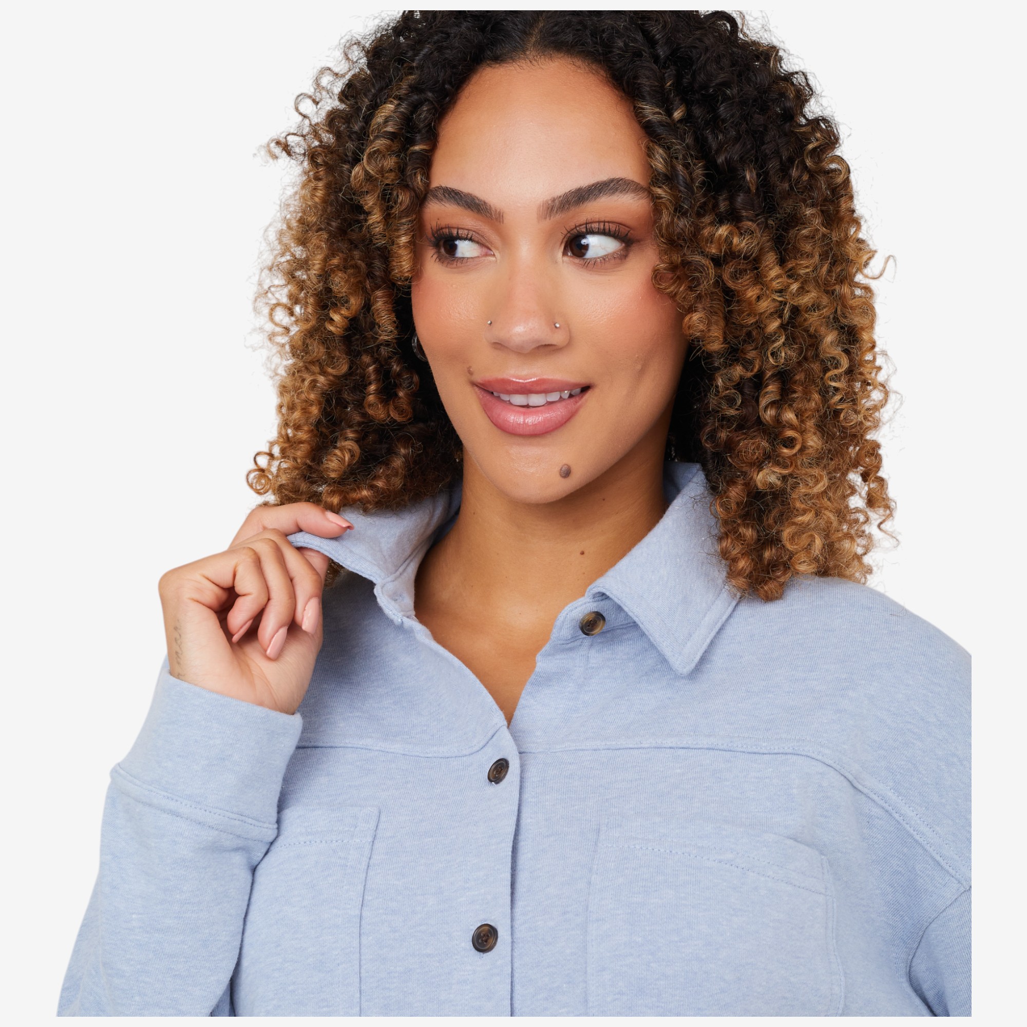 Cuddl Duds Denim Wash Knit Button Down Shacket - TSC.ca