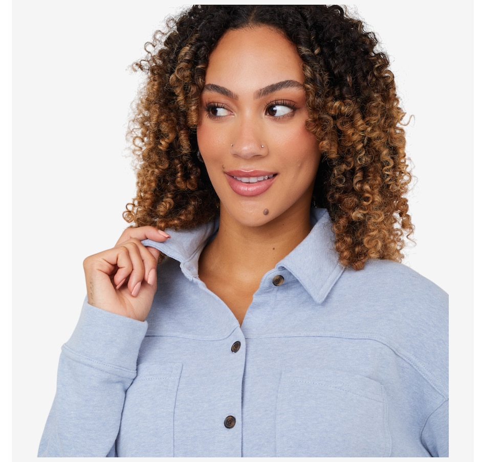 Image 206553_ALTMORE2.jpg, Product 206-553 / Price $29.88, Cuddl Duds Denim Wash Knit Button Down Shacket from Cuddl Duds on TSC.ca's Fashion department