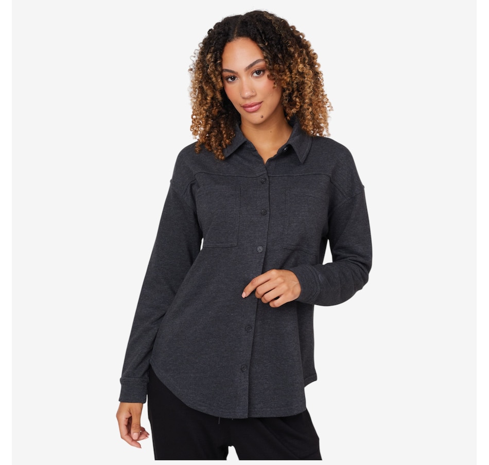 Image 206553_BLK.jpg, Product 206-553 / Price $29.88, Cuddl Duds Denim Wash Knit Button Down Shacket from Cuddl Duds on TSC.ca's Fashion department