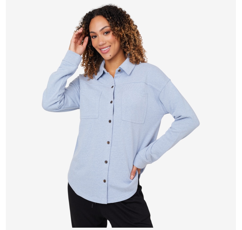 Image 206553_SLEBE.jpg, Product 206-553 / Price $29.88, Cuddl Duds Denim Wash Knit Button Down Shacket from Cuddl Duds on TSC.ca's Fashion department