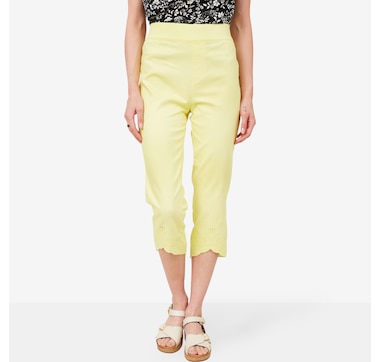 Nina Leonard Stretch Denim Twill Cropped Pant with Embroidery