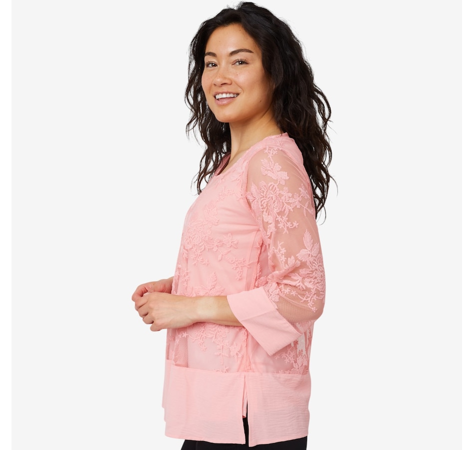 Image 206732_ALTMORE1.jpg, Product 206-732 / Price $24.33, Nina Leonard 3/4 Sleeve Tunic with Embroidery Mesh Body from Nina Leonard on TSC.ca's Fashion department