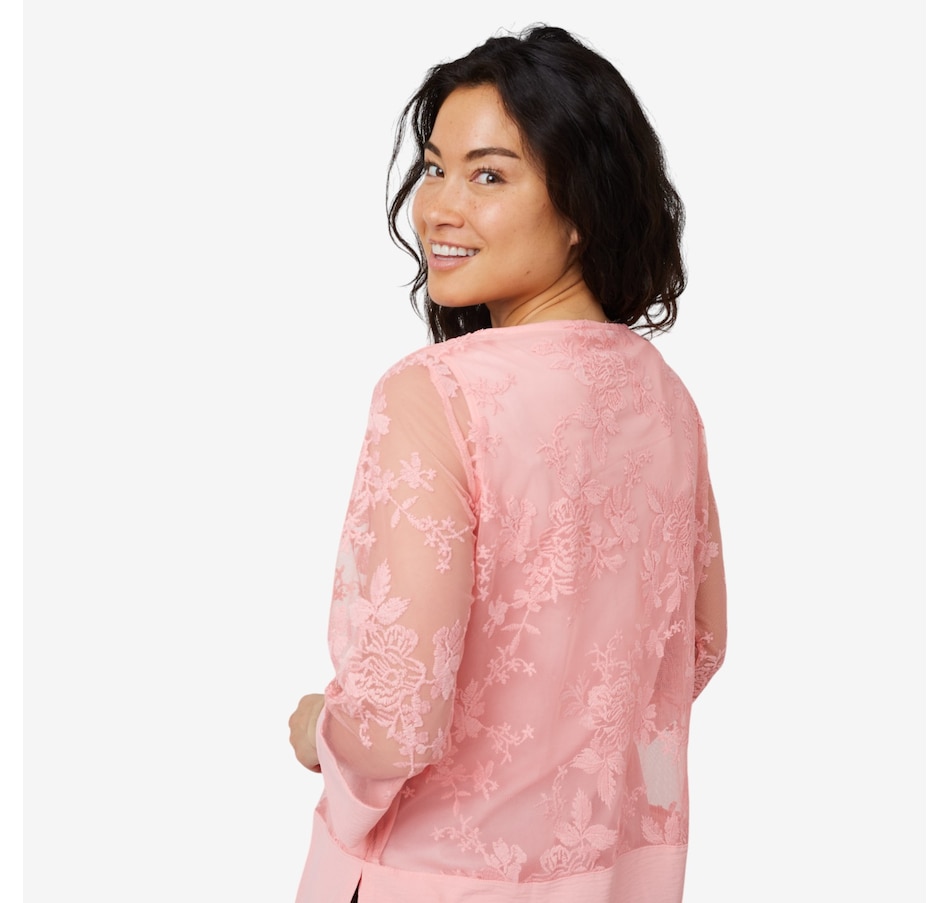 Image 206732_ALTMORE2.jpg, Product 206-732 / Price $24.33, Nina Leonard 3/4 Sleeve Tunic with Embroidery Mesh Body from Nina Leonard on TSC.ca's Fashion department