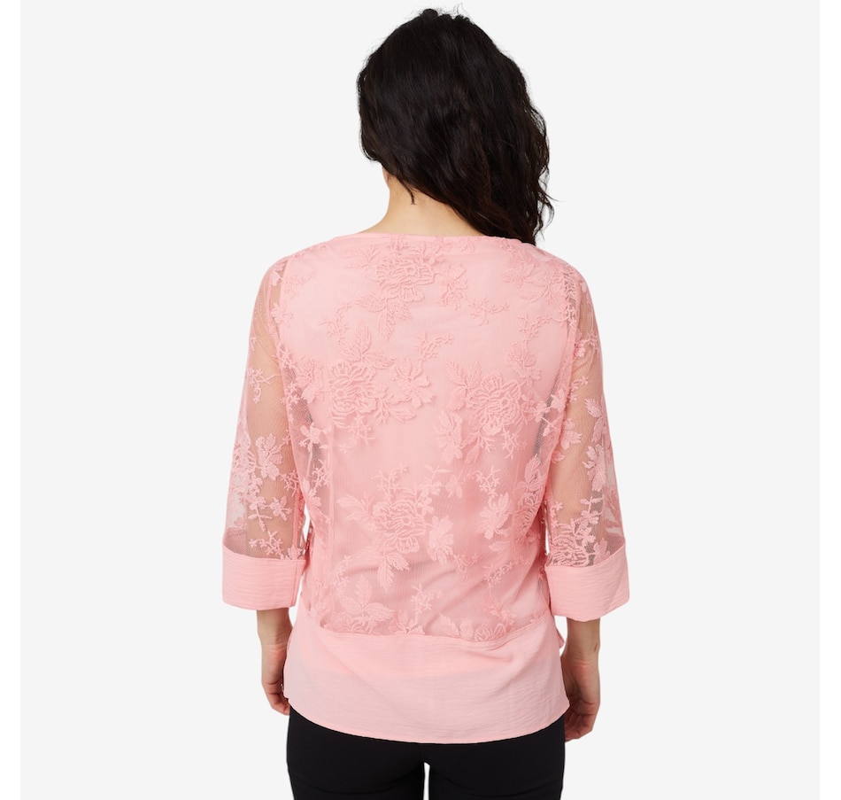 Image 206732_ALTMORE3.jpg, Product 206-732 / Price $24.33, Nina Leonard 3/4 Sleeve Tunic with Embroidery Mesh Body from Nina Leonard on TSC.ca's Fashion department