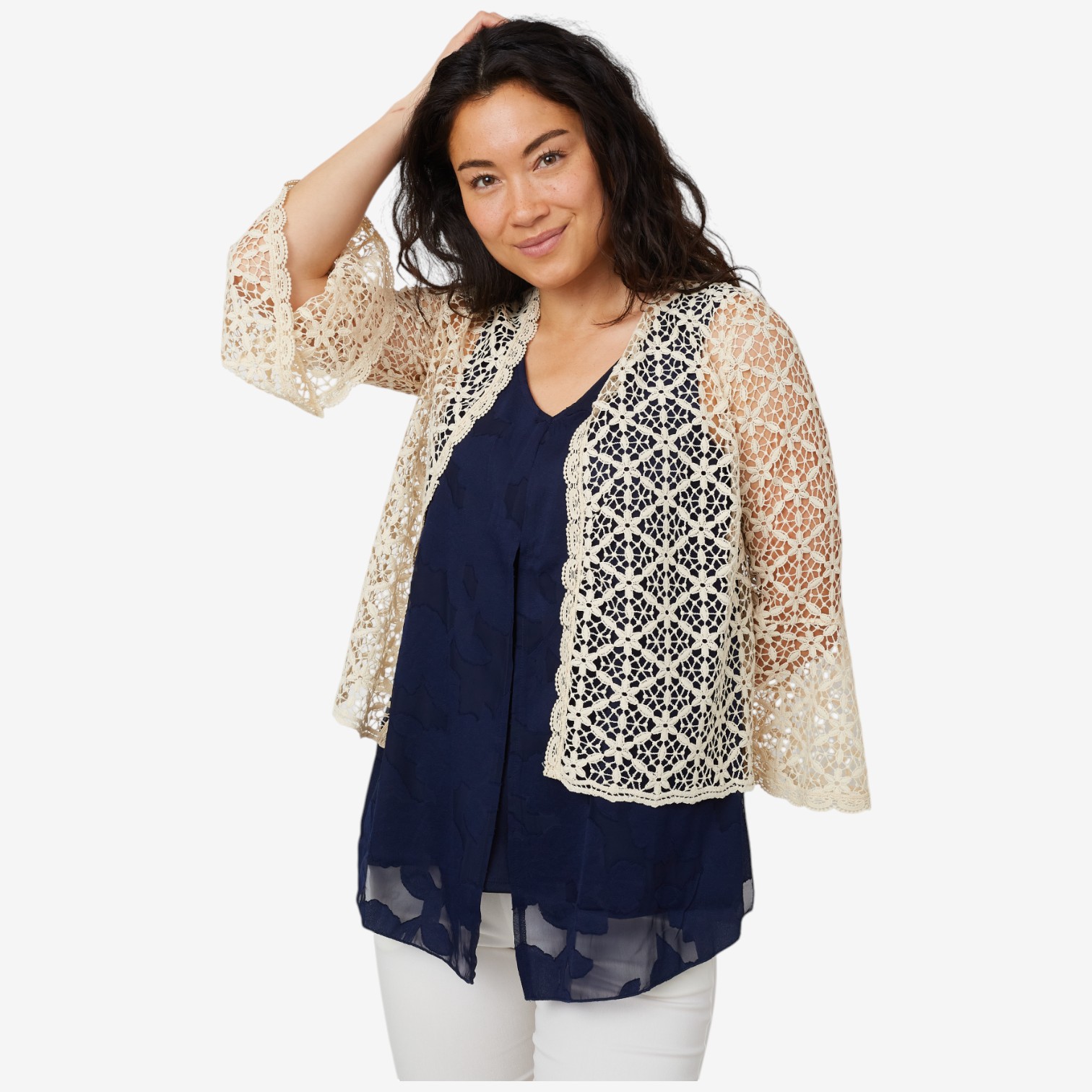 Nina Leonard Floral Crochet Cardigan - TSC.ca
