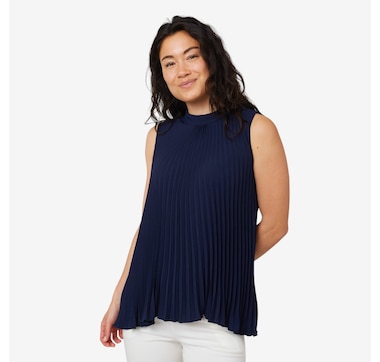 Nina Leonard Sleeveless Pleat Textured Top