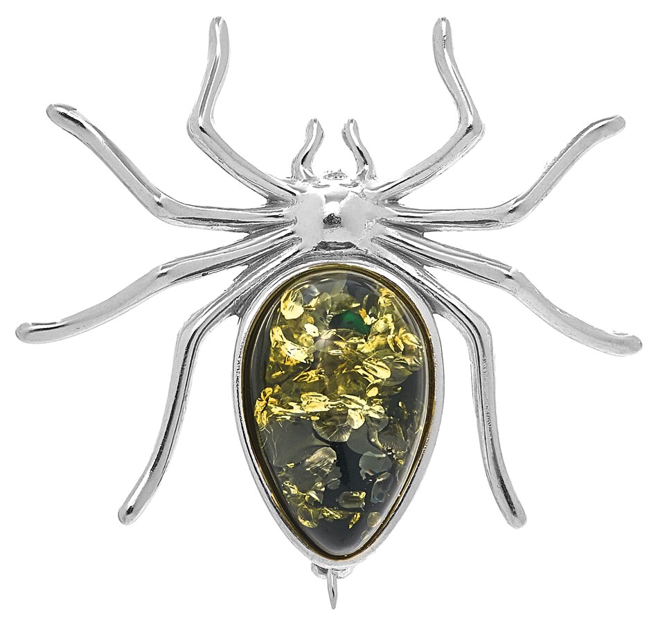 Image 206881_GRN.jpg, Product 206-881 / Price $59.33, Amber Extraordinaire Sterling Silver Amber Spider Brooch from Amber Extraordinaire on TSC.ca's Jewellery department