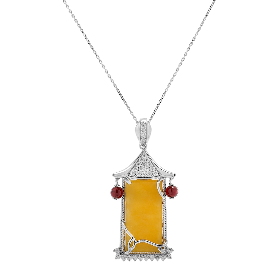 Image 206889.jpg, Product 206-889 / Price $89.33, Jade of Yesteryear Sterling Silver Yellow Jade and Garnet Pagoda Pendant with Chain from Jade of Yesteryear on TSC.ca's Jewellery department