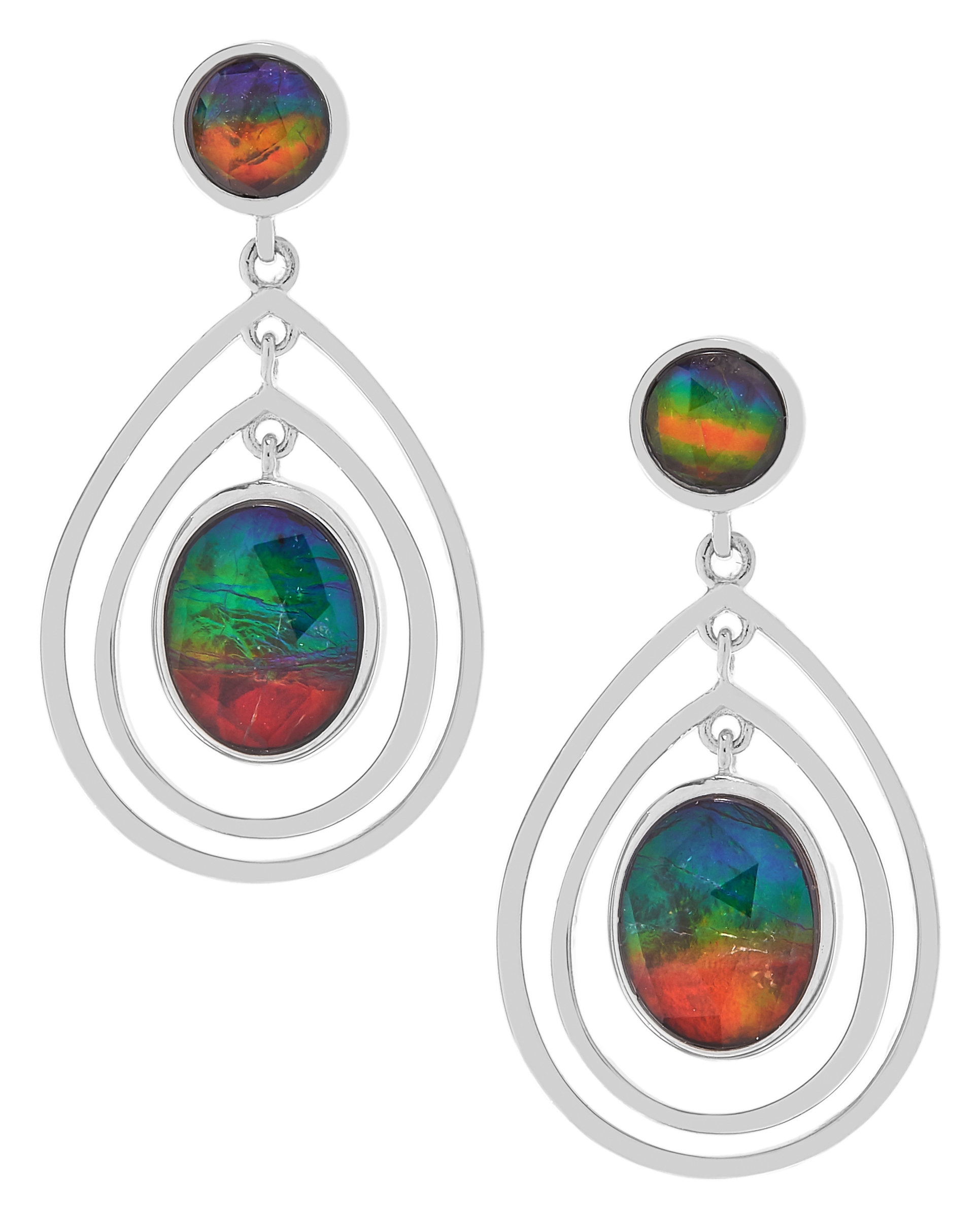 Canadian Ammolite Gems Sterling Silver 5mm Round 9x7mm Oval Ammolite Dangle Earrings TSC
