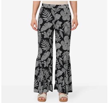 Nina Leonard Angled Flounce Hem Printed Pant