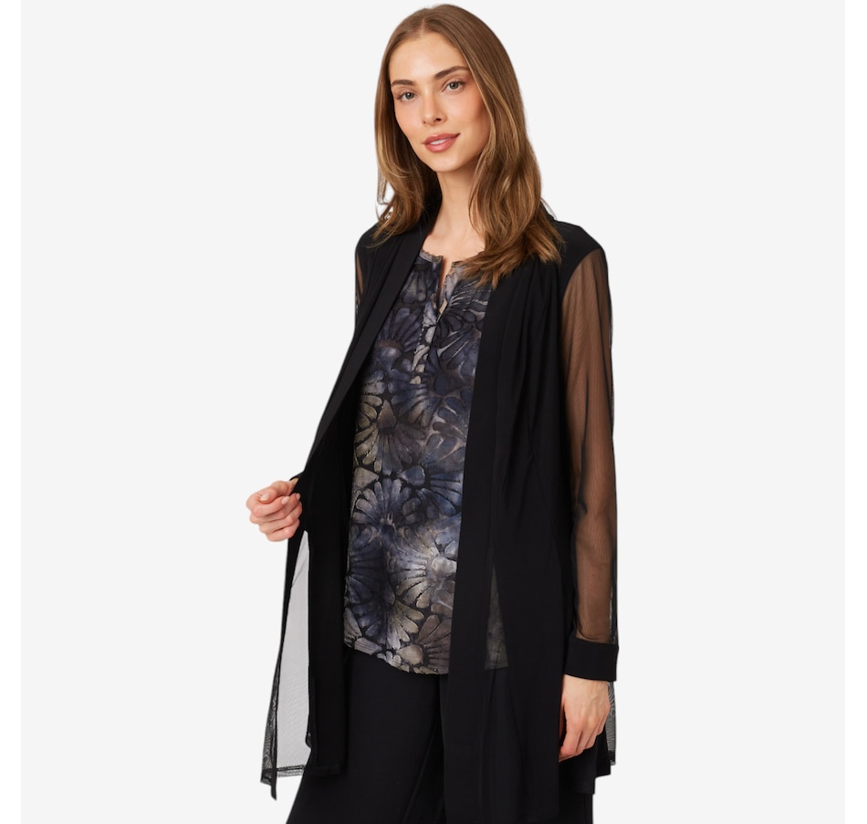 Image 207005_BLK.jpg, Product 207-005 / Price $24.33, Nina Leonard Mesh Long Sleeve Cardigan from Nina Leonard on TSC.ca's Fashion department