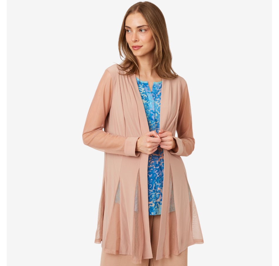 Image 207005_PRLE.jpg, Product 207-005 / Price $24.33, Nina Leonard Mesh Long Sleeve Cardigan from Nina Leonard on TSC.ca's Fashion department