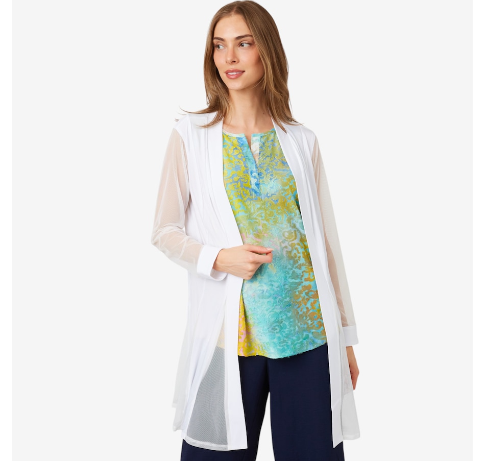 Image 207005_WHT.jpg, Product 207-005 / Price $24.33, Nina Leonard Mesh Long Sleeve Cardigan from Nina Leonard on TSC.ca's Fashion department