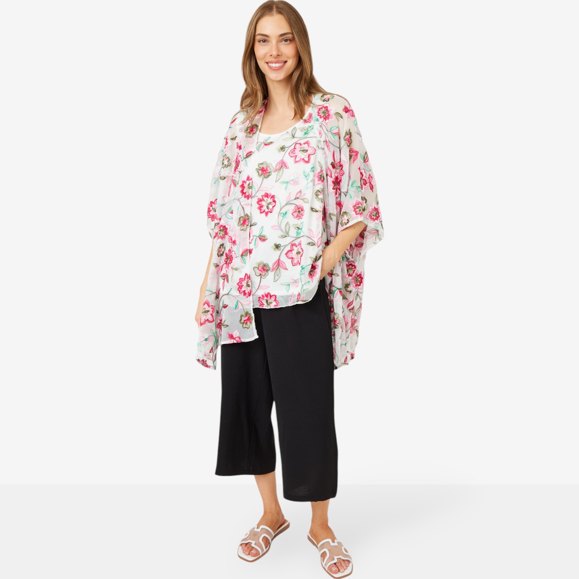 Nina Leonard Novelty Embroidery Kimono - TSC.ca