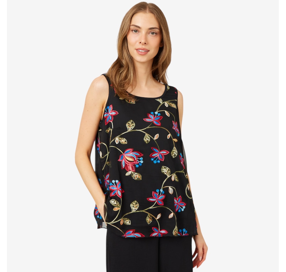 Image 207010_BKMU.jpg, Product 207-010 / Price $17.33, Nina Leonard Novelty Embroidery Sleeveless Top from Nina Leonard on TSC.ca's Fashion department