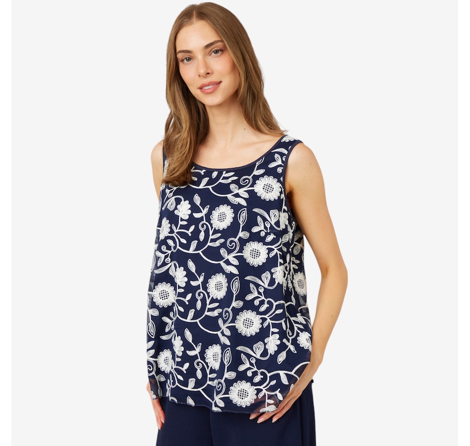 Image 207010_NAVYI.jpg, Product 207-010 / Price $17.33, Nina Leonard Novelty Embroidery Sleeveless Top from Nina Leonard on TSC.ca's Fashion department