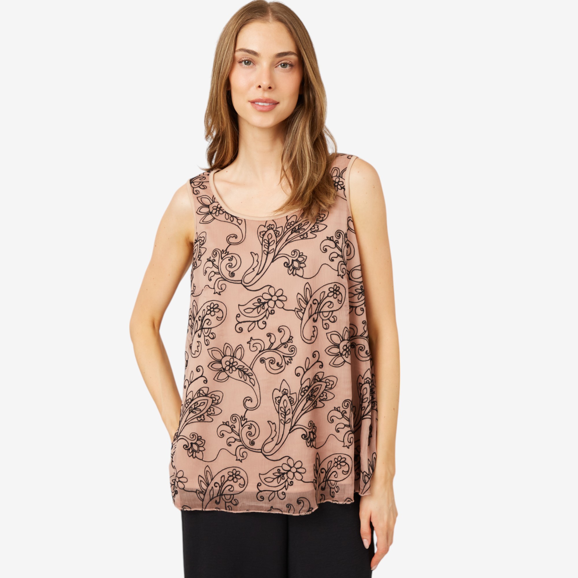 Nina Leonard Novelty Embroidery Sleeveless Top - TSC.ca