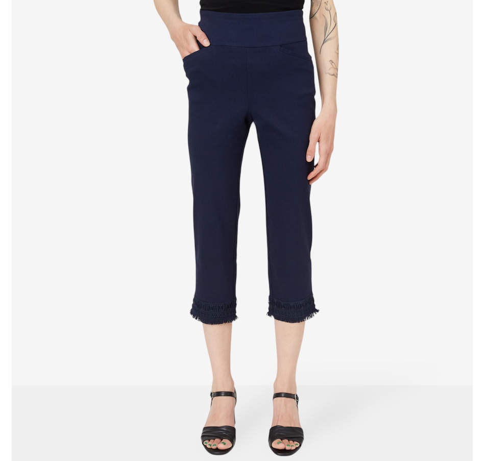 Image 207013_NVY.jpg, Product 207-013 / Price $19.33, Nina Leonard Millennium Cropped Pant with Fringe Hem from Nina Leonard on TSC.ca's Fashion department