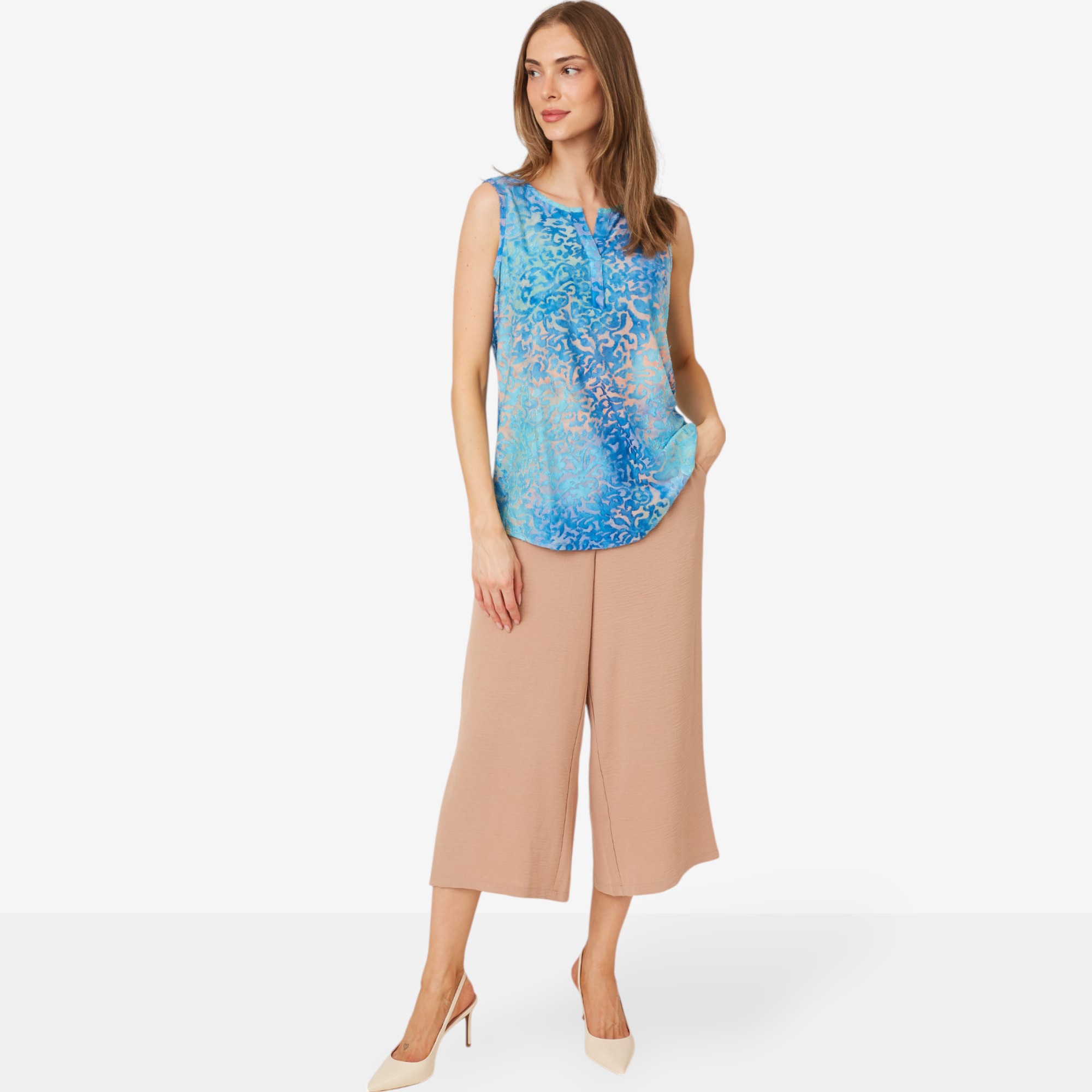 Nina Leonard Textured Wave Cropped Wide Leg Pant - TSC.ca