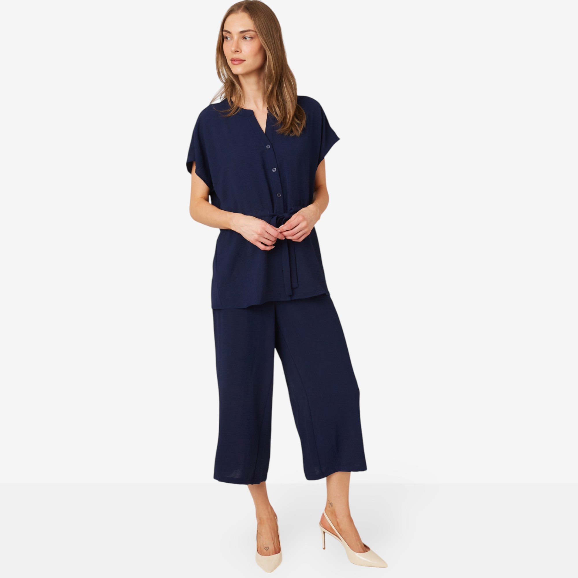 Nina Leonard Textured Wave Cropped Wide Leg Pant - TSC.ca