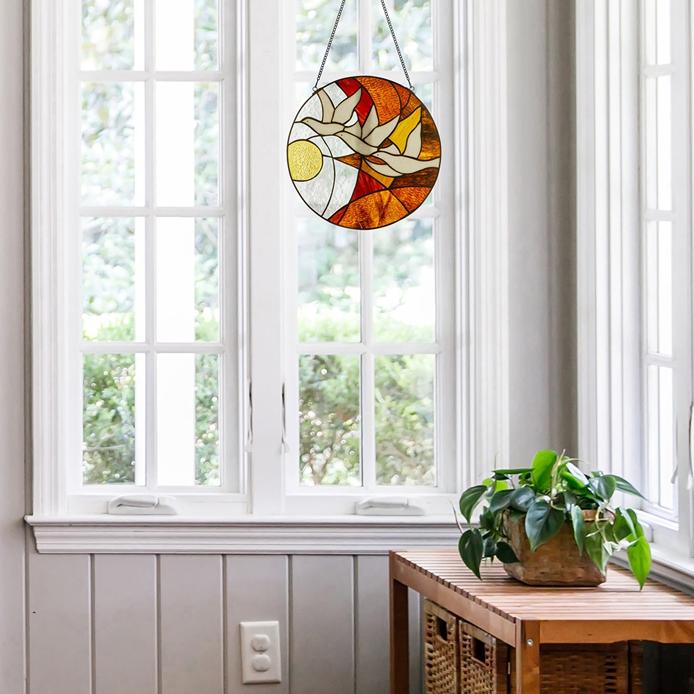 Tiffany Style Lighting Doves in Flight at Sunset Multicolored