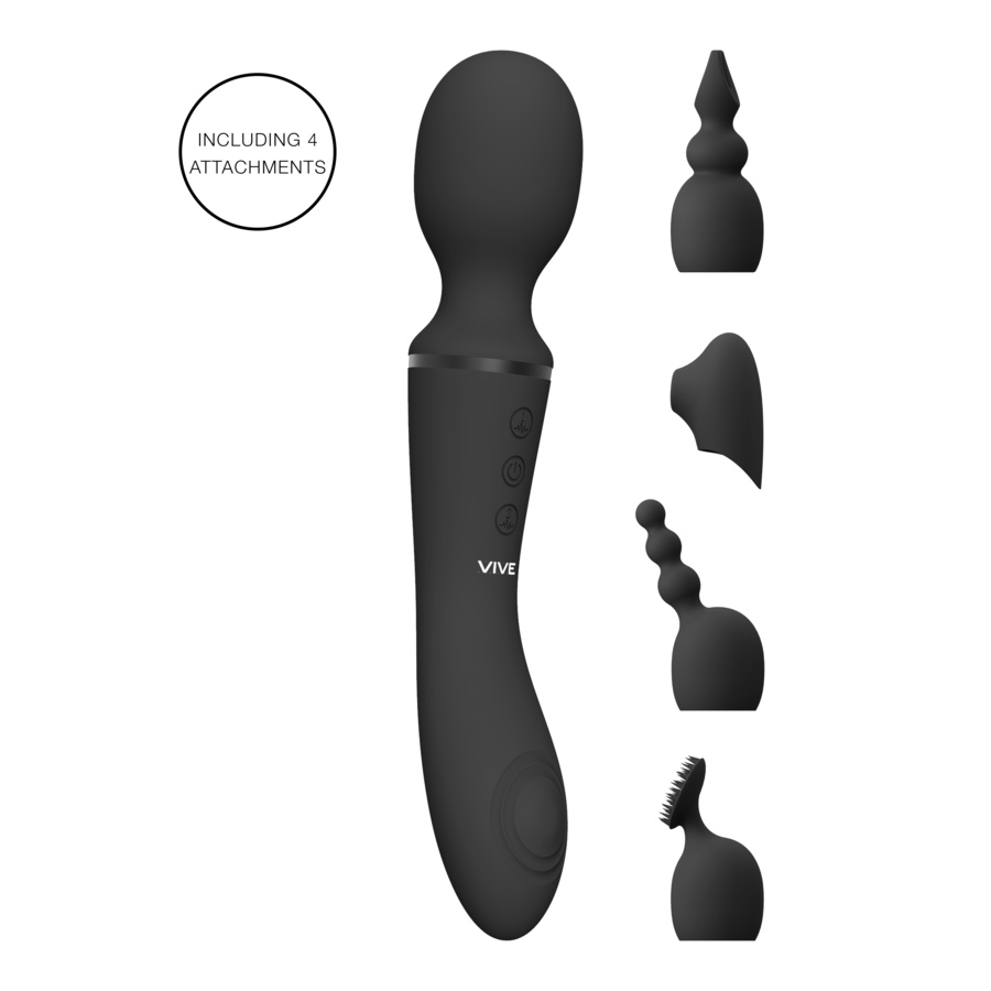 Image 207389_BLK.jpg, Product 207-389 / Price $84.88, Vive Nami Double Ended Rechargeable Pulse Wave & Vibrating Wand With 4 Clitoral Stimulation Sleeves from VIVE on TSC.ca's Sexual Wellness department