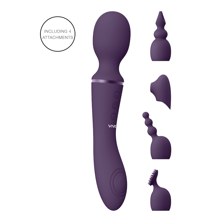 Image 207389_PUR.jpg, Product 207-389 / Price $84.88, Vive Nami Double Ended Rechargeable Pulse Wave & Vibrating Wand With 4 Clitoral Stimulation Sleeves from VIVE on TSC.ca's Sexual Wellness department