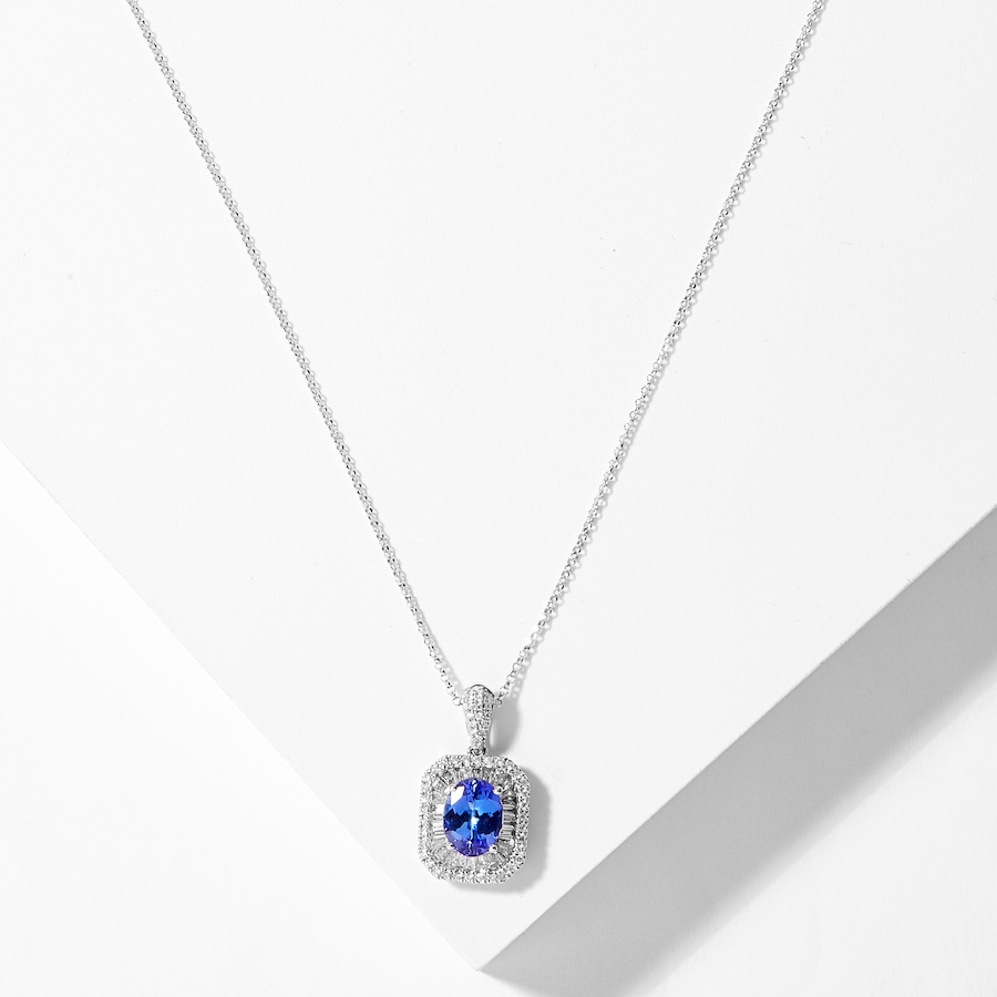 Image 208353.jpg, Product 208-353 / Price $3,359.99, 14K White Gold Oval Tanzanite and Diamond Pendant Necklace from The Vault on TSC.ca's Jewellery department