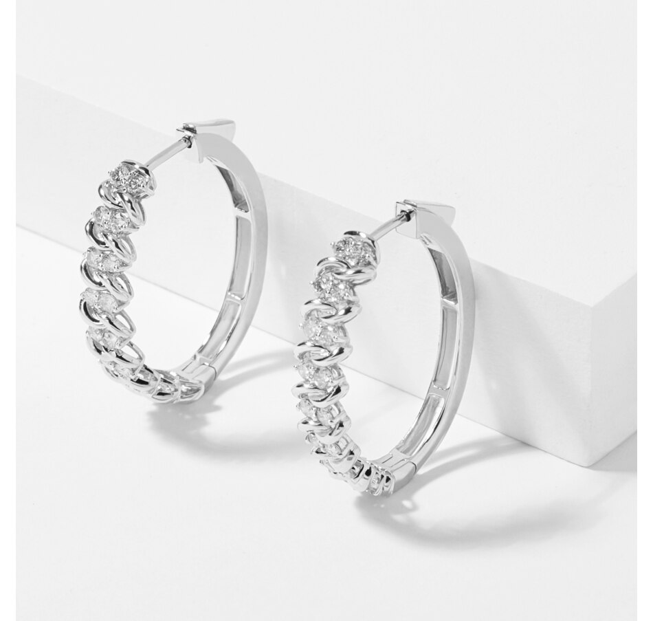 Image 208817_WGL.jpg, Product 208-817 / Price $1,649.99, 14K Gold 1.00 ctw "S" Hoop Diamond Earrings from Diamond Show on TSC.ca's Jewellery department
