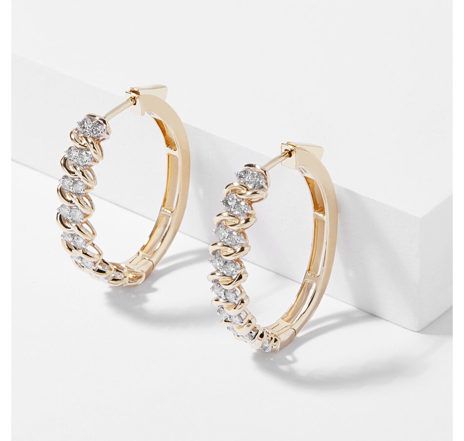 Image 208817_YGL.jpg, Product 208-817 / Price $1,649.99, 14K Gold 1.00 ctw "S" Hoop Diamond Earrings from Diamond Show on TSC.ca's Jewellery department