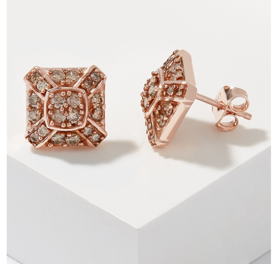 Image 209402.jpg , Product 209-402 / Price $329.99 , Sterling Silver 18K Rose Gold Plate 1.00 ctw Champagne Diamond Earrings from Colours of Diamonds on TSC.ca's Jewellery department