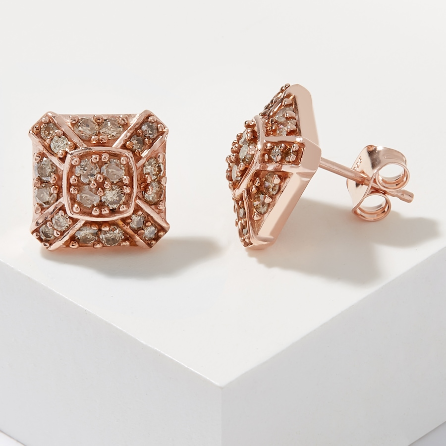 Image 209402.jpg, Product 209-402 / Price $149.88, Sterling Silver 18K Rose Gold Plate 1.00 ctw Champagne Diamond Earrings from Colours of Diamonds on TSC.ca's Jewellery department