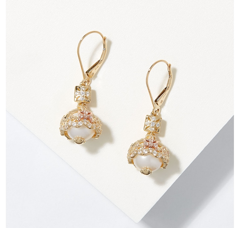tsc.ca - Clogau Gold 10K Yellow and Rose Gold Royal Crown Genuine Zircon  and Pearl Drop Earrings