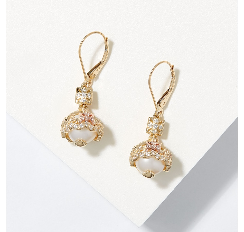 tsc.ca - Clogau Gold 10K Yellow and Rose Gold Royal Crown Genuine Zircon and Pearl Drop Earrings