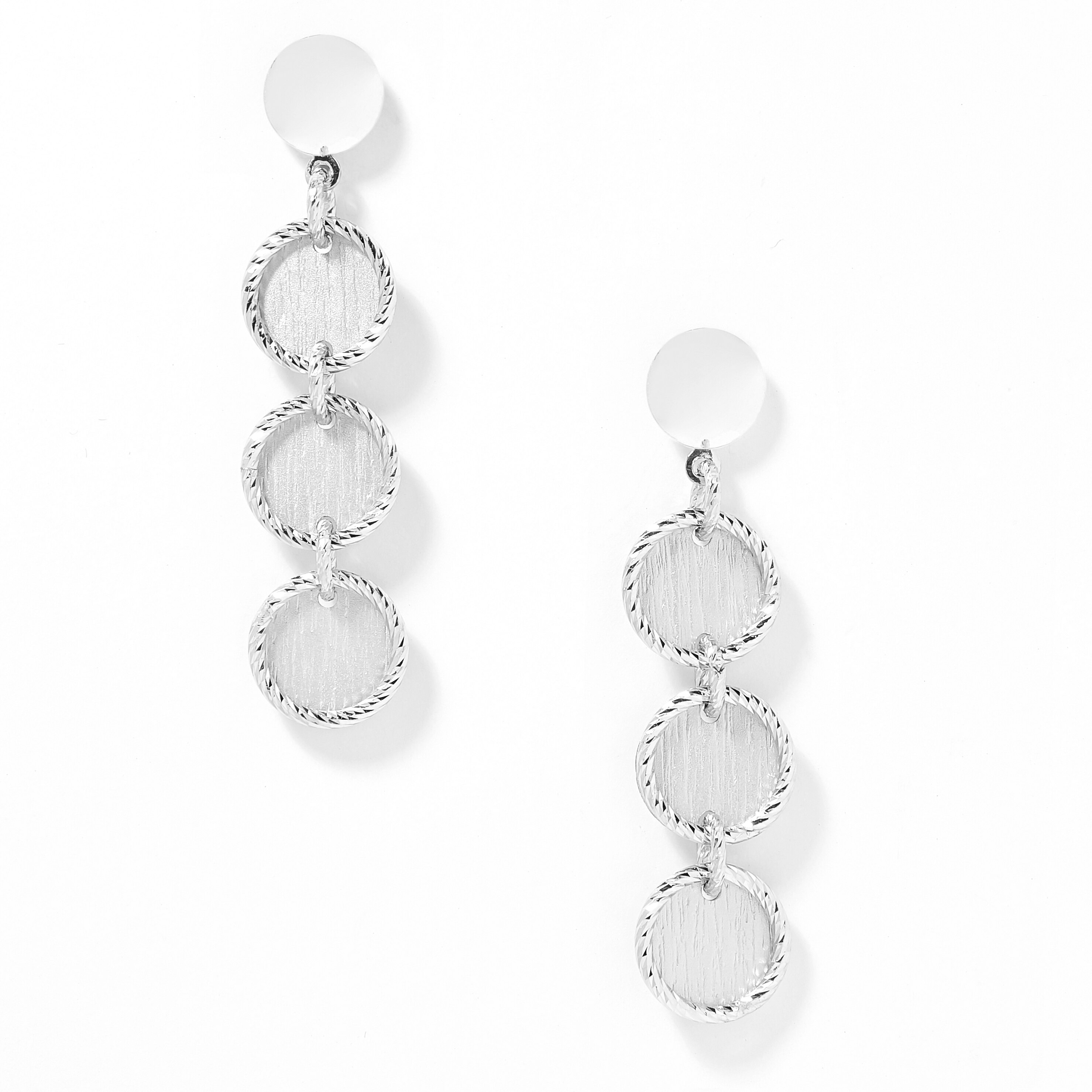 silver disc drop earrings