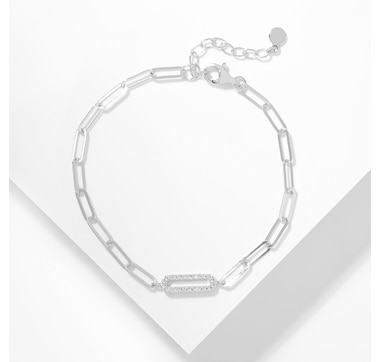 Diamonelle Sterling Silver Rhodium Plate Diamonelle Paperclip Bracelet