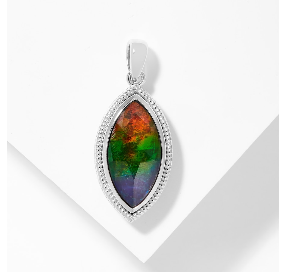 Image 209807_RHOP.jpg, Product 209-807 / Price $682.99, Canadian Ammolite Gems Sterling Silver 18 mm x 9 mm Marquise Ammolite Pendant from Canadian Ammolite Gems on TSC.ca's Jewellery department