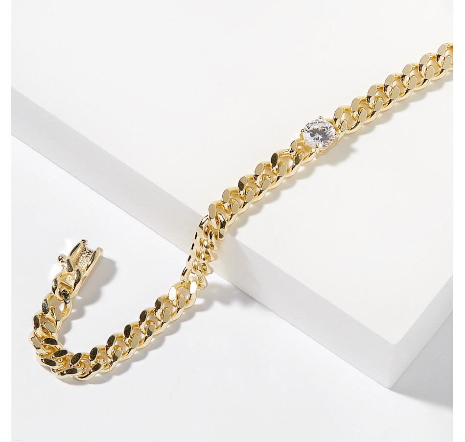 Image 209852_ALTMORE1.jpg, Product 209-852 / Price $157.99, Diamonelle Sterling Silver Diamonelle Round Solitaire Curb Chain Bracelet from Diamonelle on TSC.ca's Jewellery department