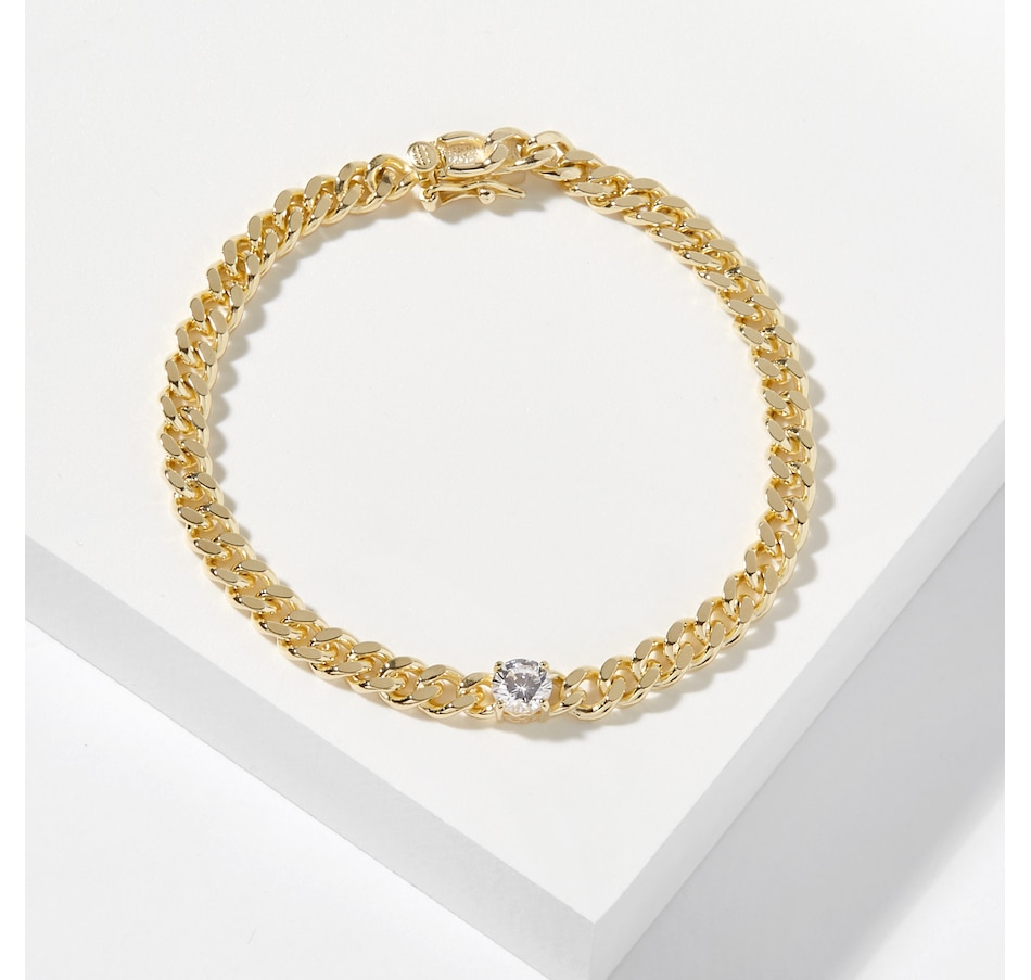 Image 209852_YGP.jpg, Product 209-852 / Price $157.99, Diamonelle Sterling Silver Diamonelle Round Solitaire Curb Chain Bracelet from Diamonelle on TSC.ca's Jewellery department