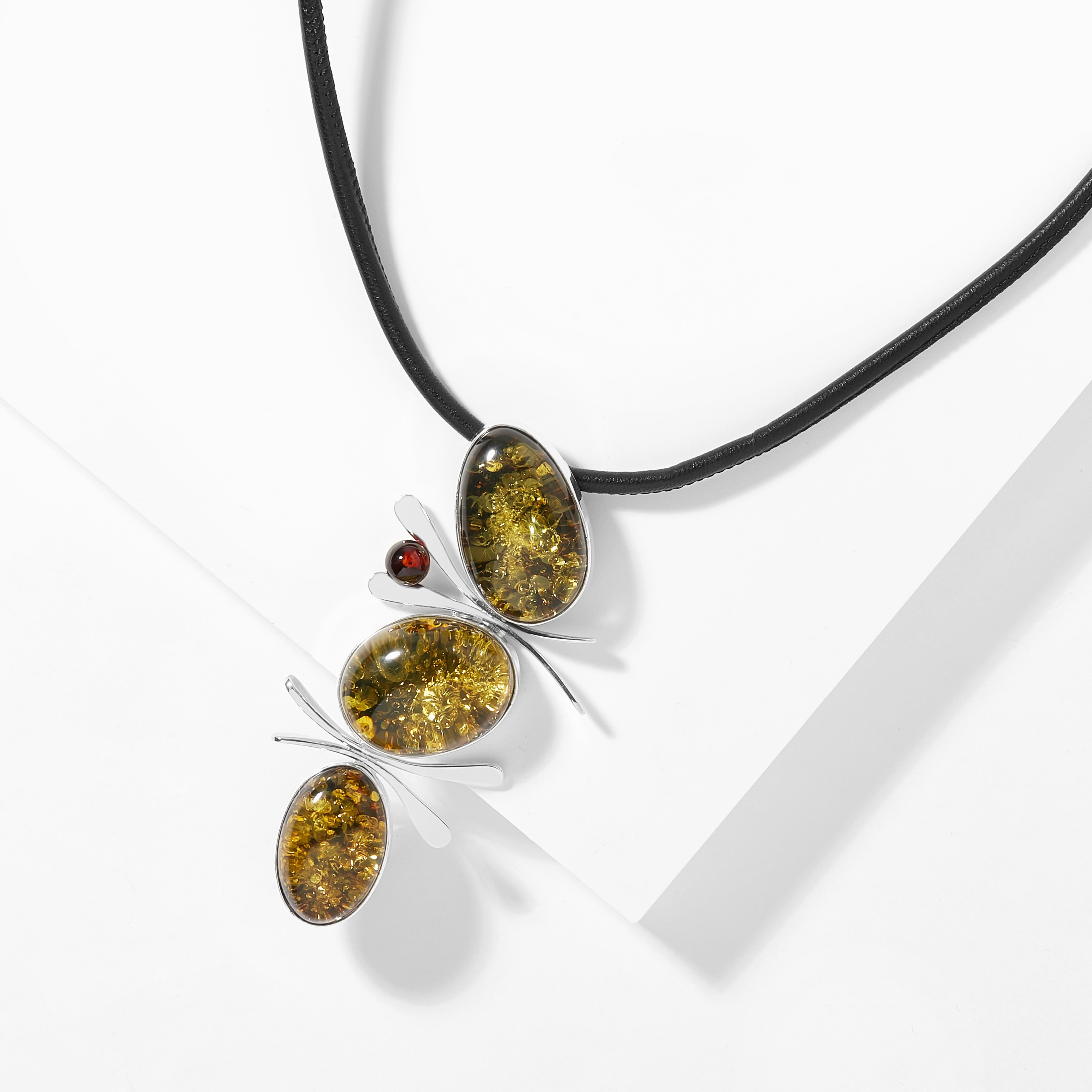 Green Amber Pendant Necklace - Handmade Sterling Silver Jewelry